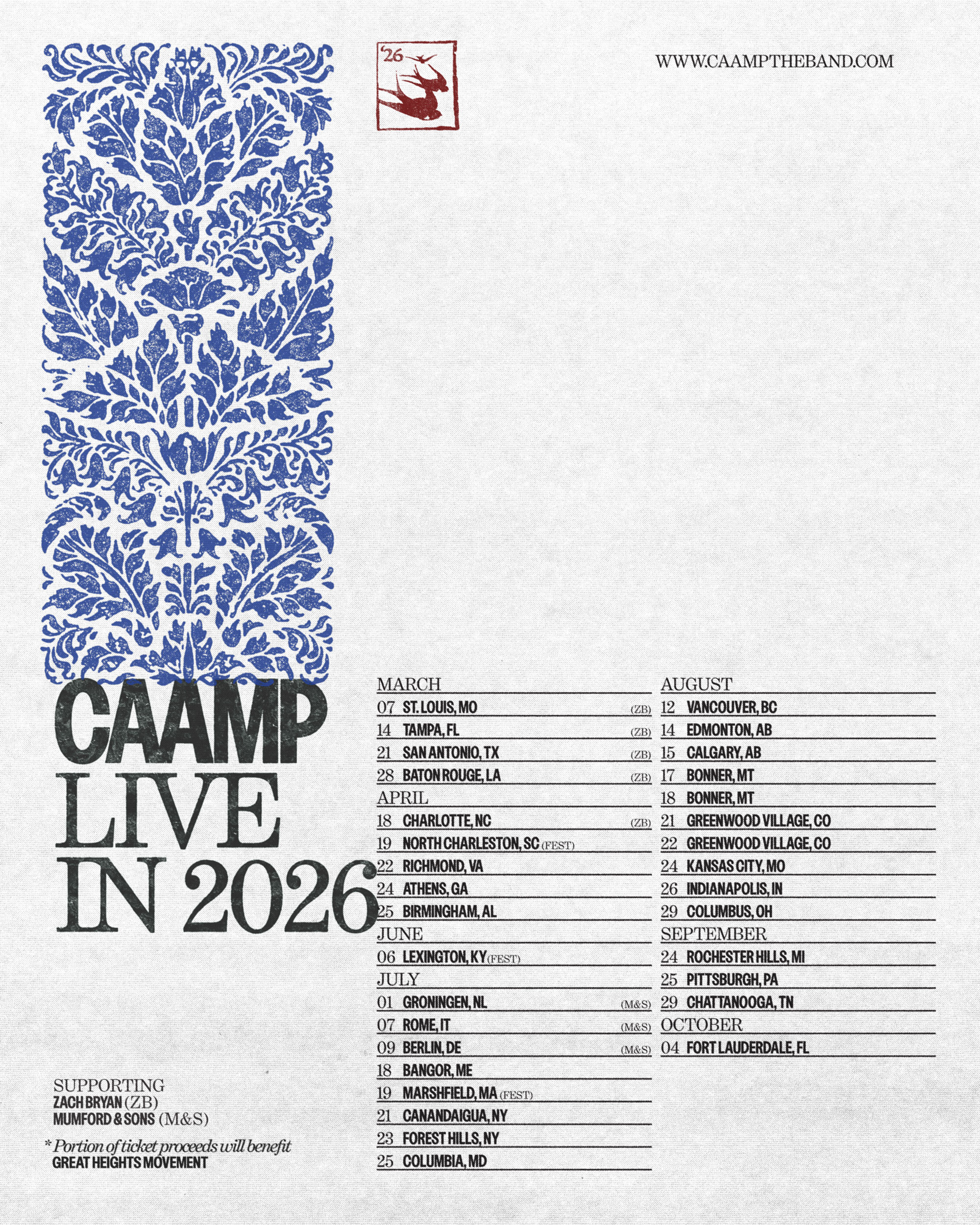Caamp 2026 live concert poster